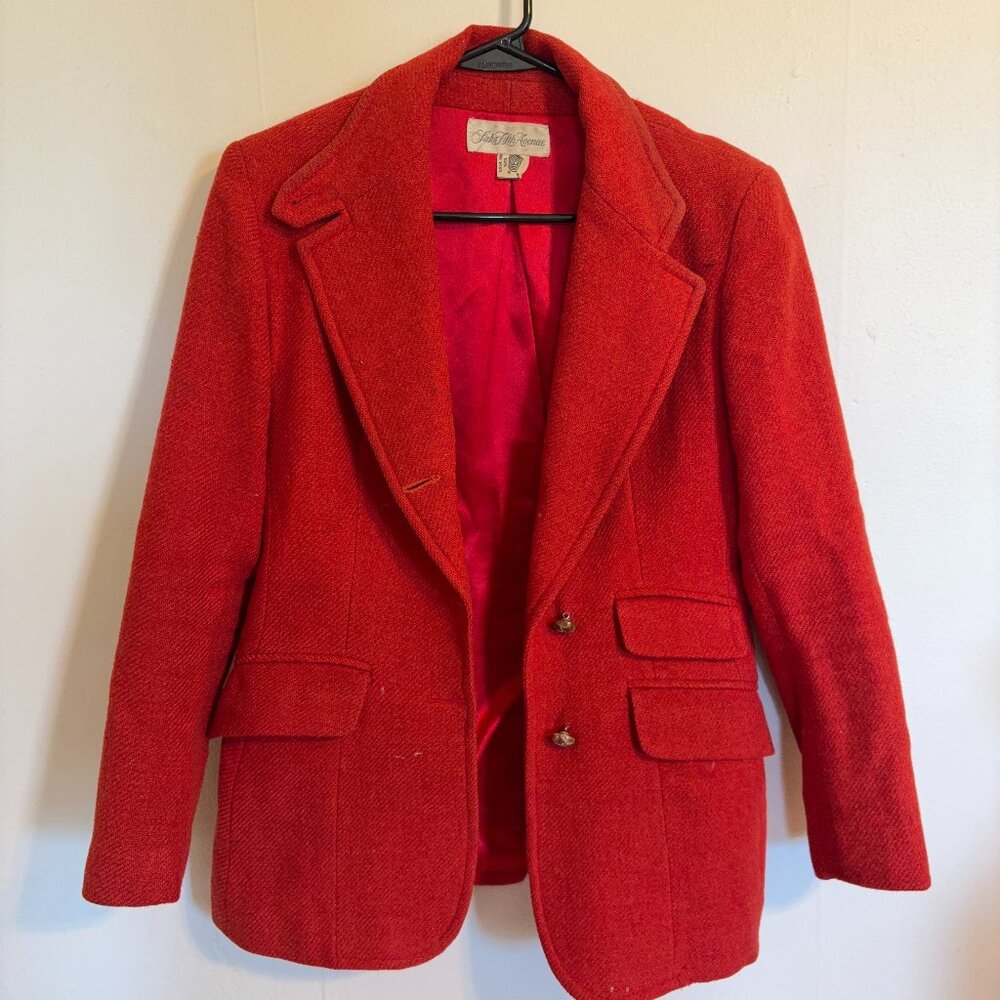 Vintage Red Wool Blazer Jacket - Saks Fifth Avenue (US 4/6)